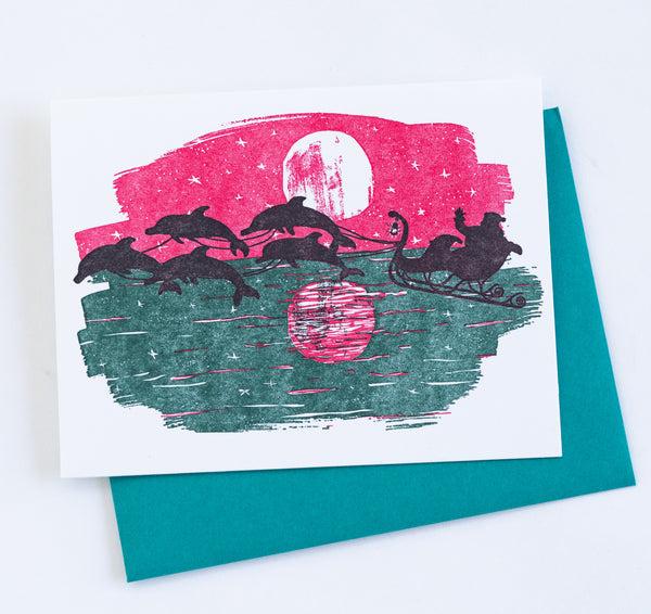 Santa's Dolphins Letterpress Holiday Card